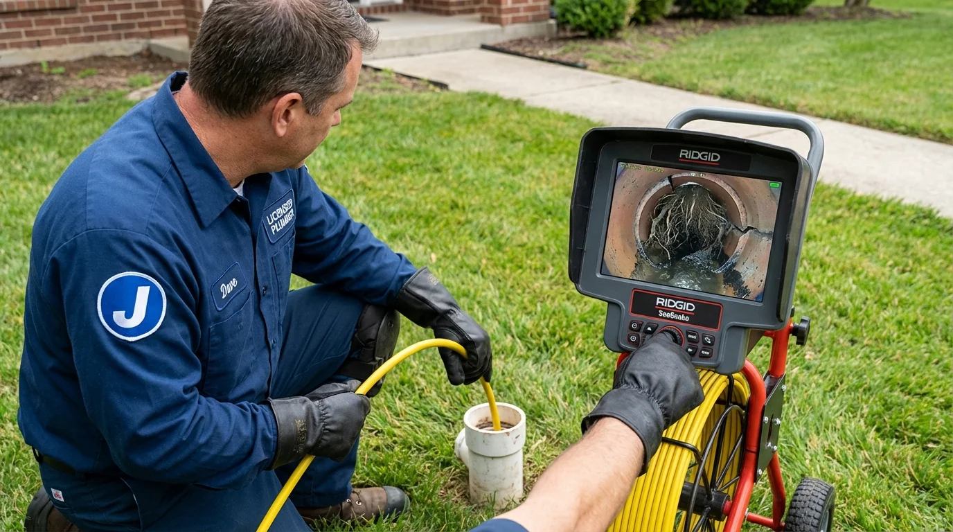 Sewer camera inspection being performed by Johns Plumbing LLC in Scottsville