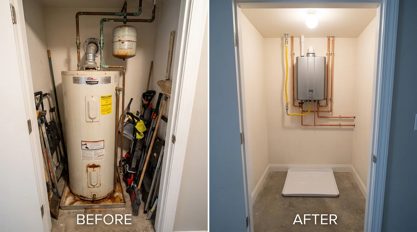 Tank water heater versus wall-mounted tankless unit comparison for Scottsville, KY homeowners