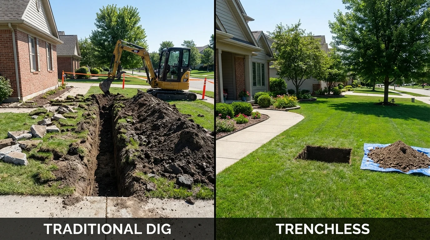 Trenchless sewer repair with minimal yard damage versus traditional excavation in Scottsville, KY